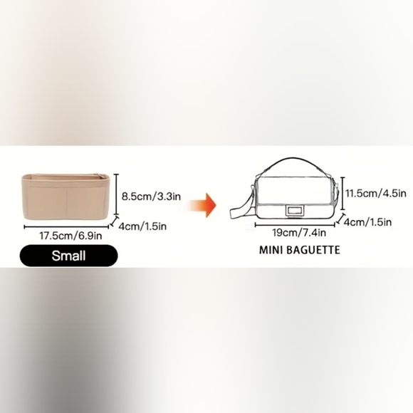 New bag organizer/insert khaki felt 2 slip pockets on interior & exterior both - Picture 3 of 5